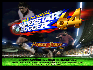 International Superstar Soccer 64 title screen for Nintendo 64